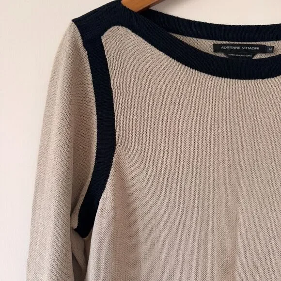 Adrienne Vittadini Black and Beige Knit Sweater Size Medium - Picture 3 of 9